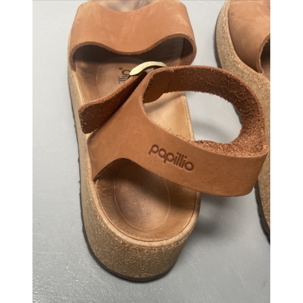 Papillio Birkenstock Glenda Cognac Nubuck Leather Platform Sandals Size 9 - Picture 5 of 9